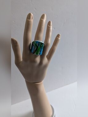 Glass Blue & Green Statement Ring